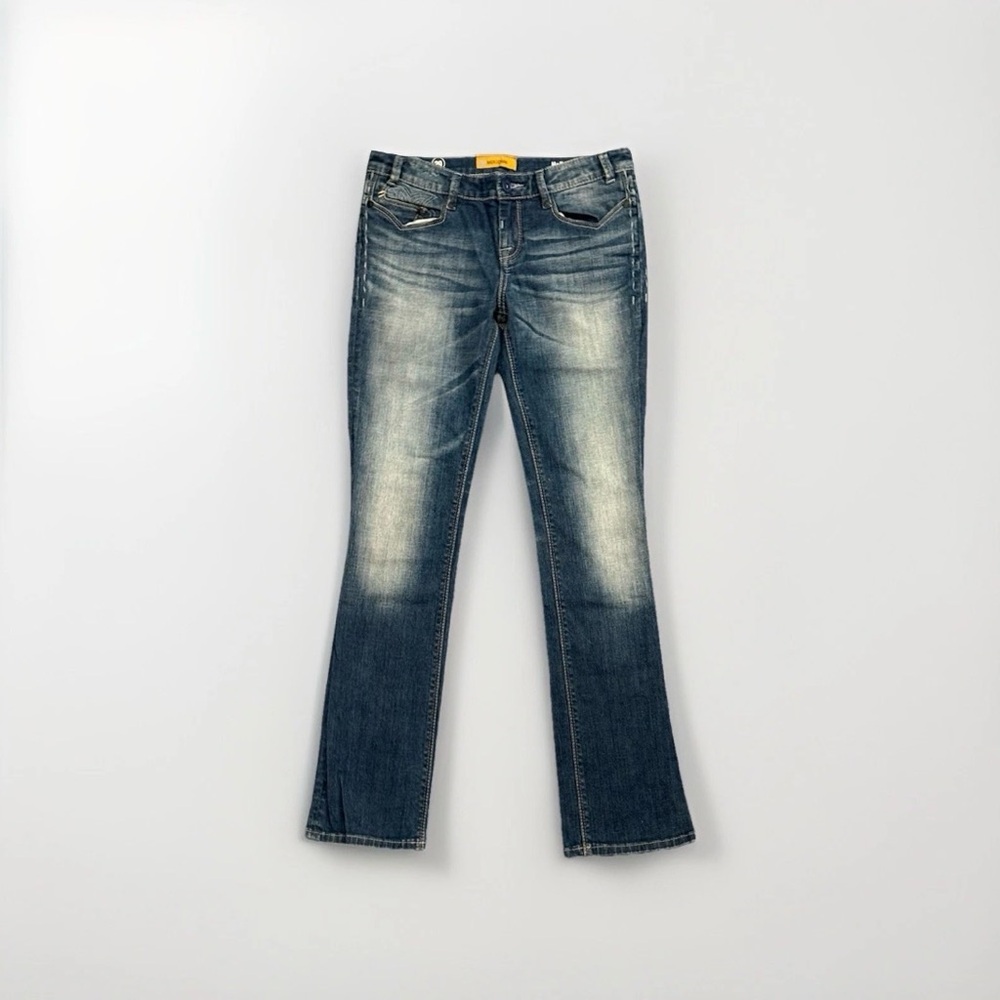 MEK Denim USA Hollywood Straight Mid Rise Medium Wash Embroidered Denim Jeans 29